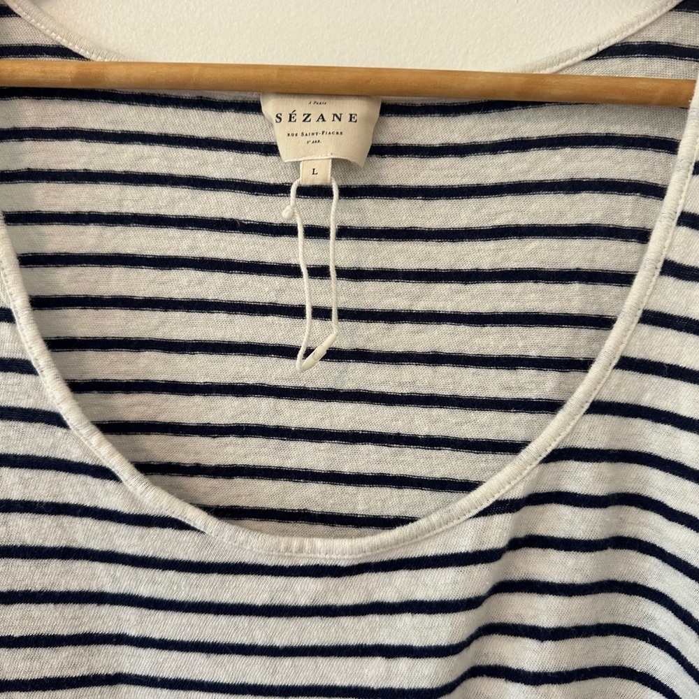 Sezane John Top in Ecru and Navy - Size Large - Picture 6 of 10